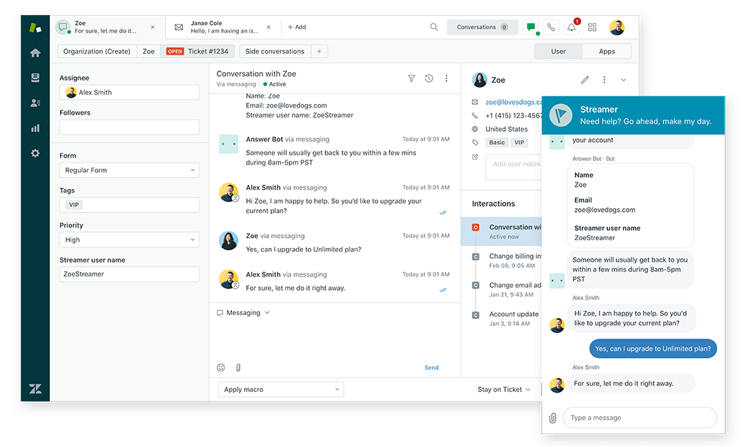 Service client et conversations Zendesk