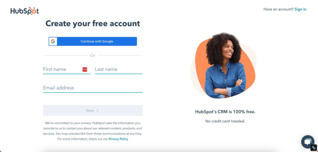 Hubspot - créer un compte gratuit